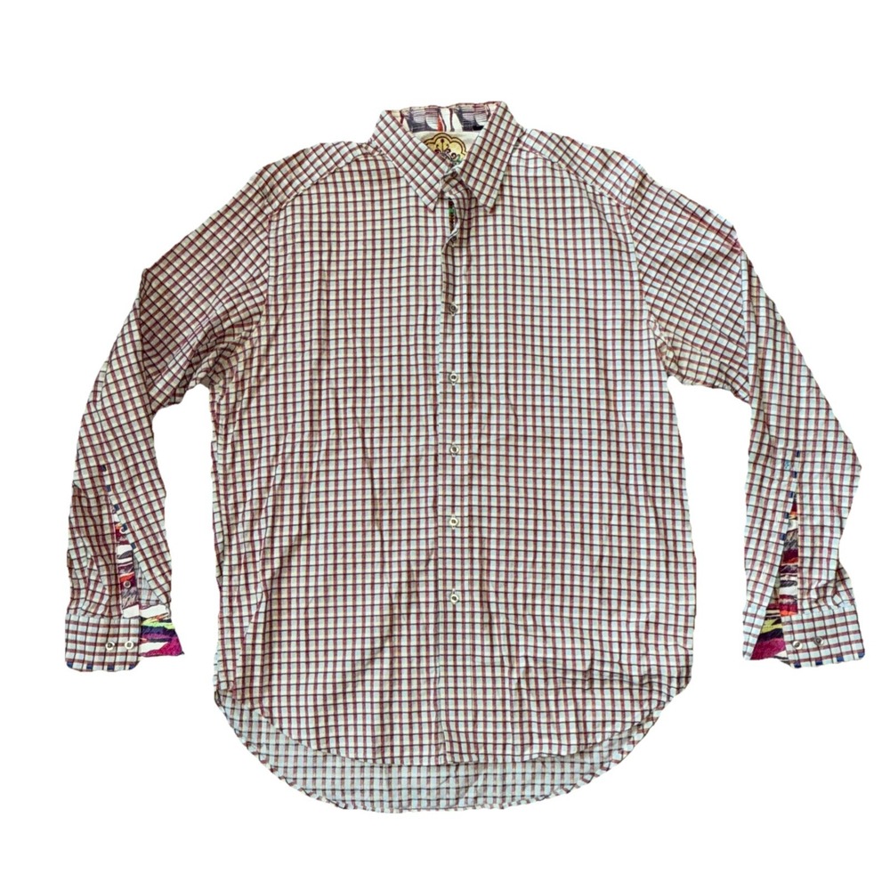 Robert Graham Shirt Men's Large Multi-Color Checkered Flip Cuff Preppy Button Up